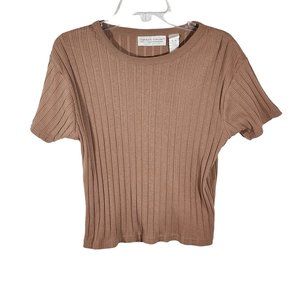 Carolyn‎ Taylor Taupe Ribbed Short Sleeve Pullover Top Large
